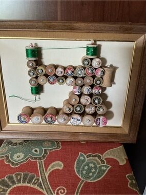 Vintage wood spool wall decor